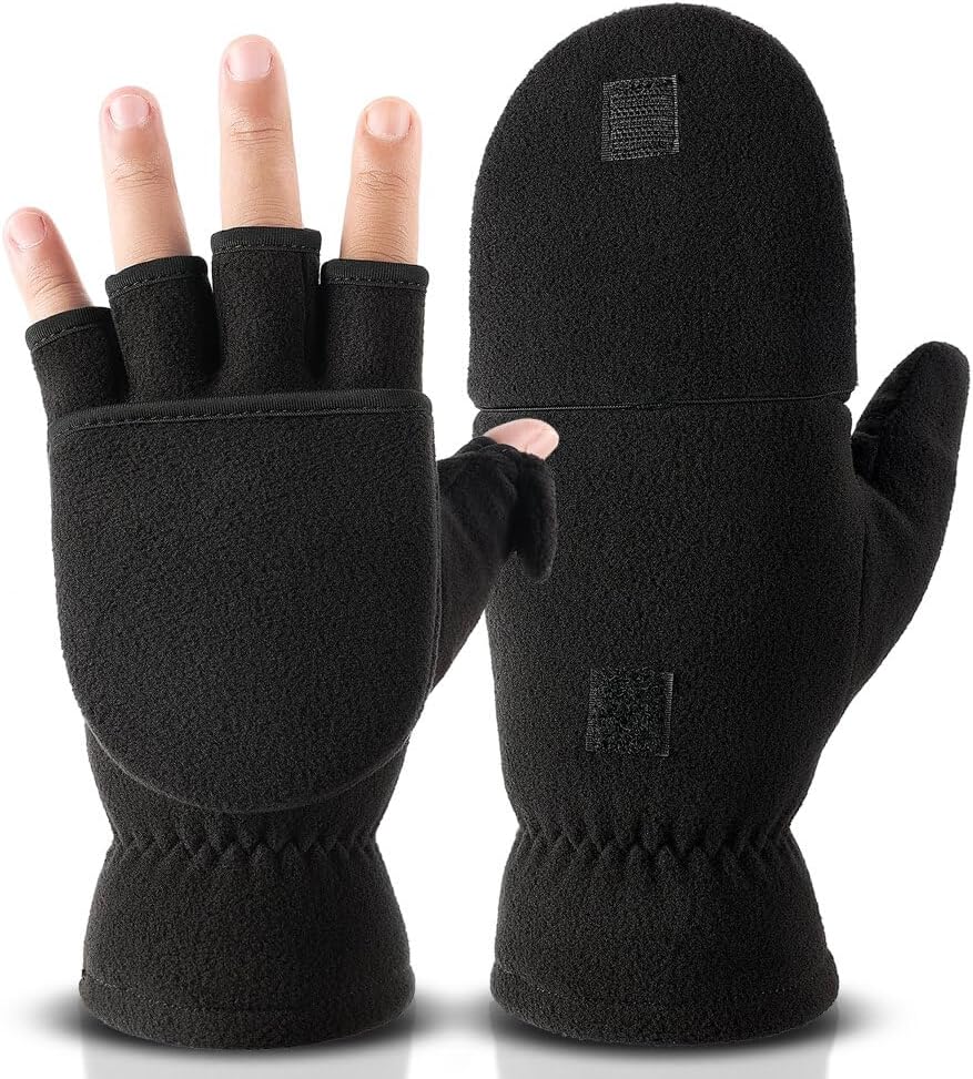 OZERO Convertible Mittens, Thinsulate Fingerless Winter Gloves with Finger Flap for Women and Men Walking Dog or Photography