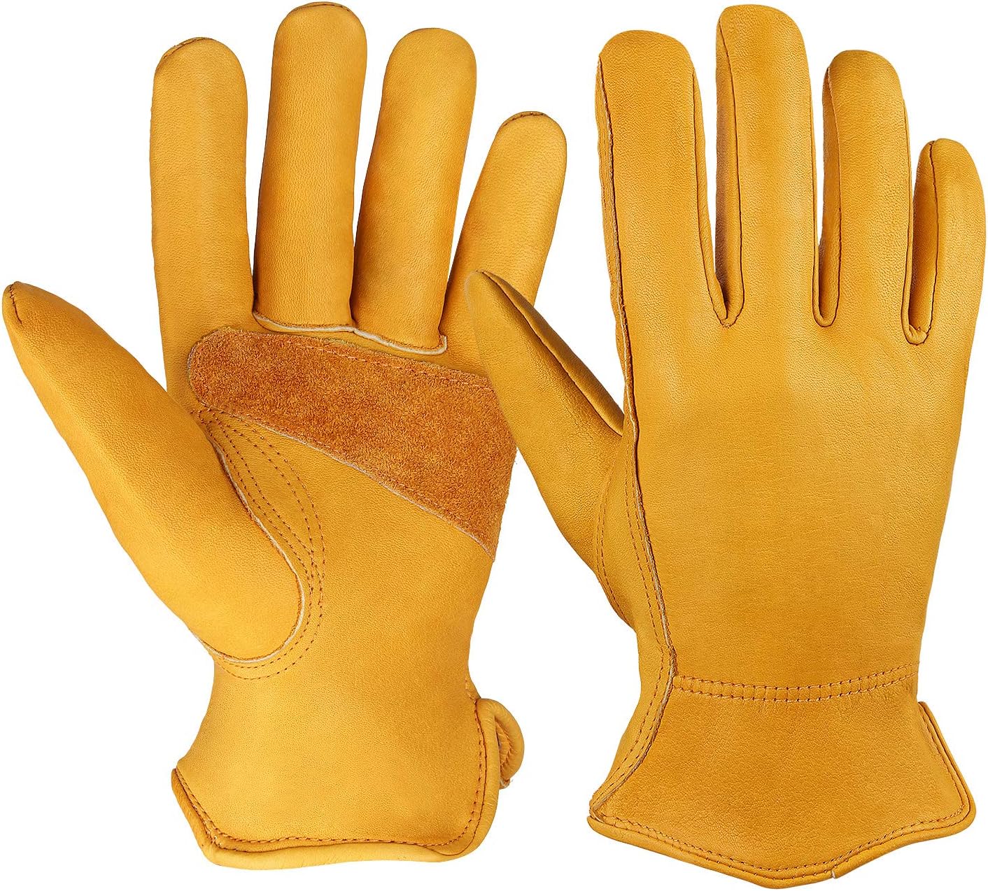 OZERO Leather Work Gloves for Men or Women, Cowhide Garden Glove for Construction, Utility, Chainsaw, Farm, Ranch Pruning