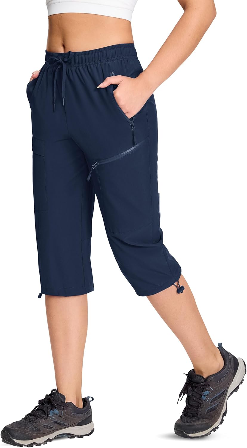 TACVASEN Women's Capri Hiking Cargo Pants with 5 Pockets Quick Dry Lightweight Outdoor Athletic Casual Sweatpant