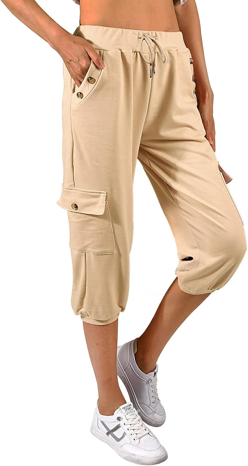 heekpek Cargo Capri Pants for Women Hiking Cropped Trousers Lightweight Sweatpant Summer Outdoor Bottoms with Pockets