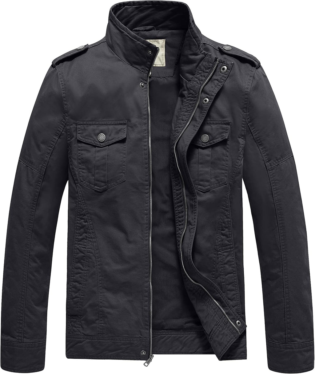 WenVen Men's Casual Washed Cotton Military Jacket
