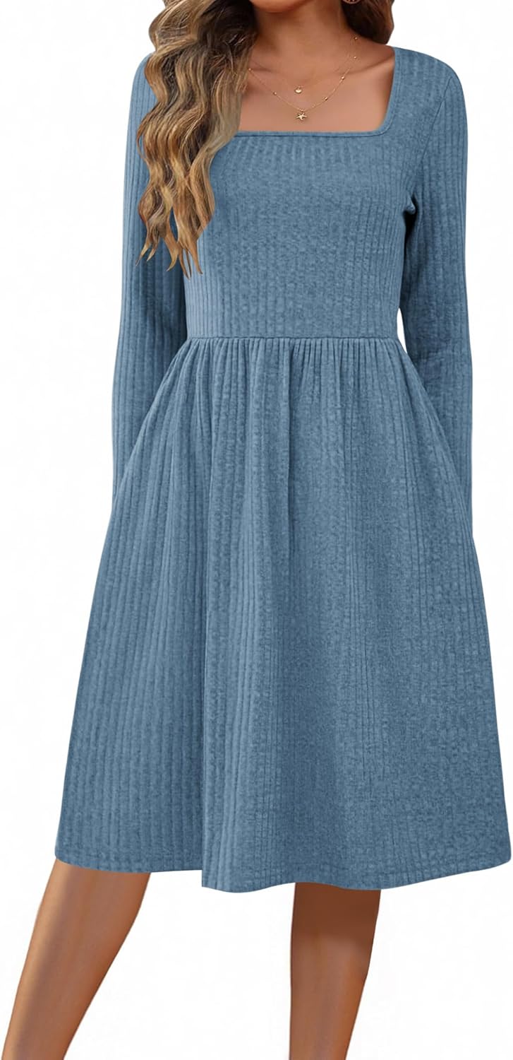 Zeagoo Women Casual Dress with Pockets Winter Sweater Dress 2025 Blue