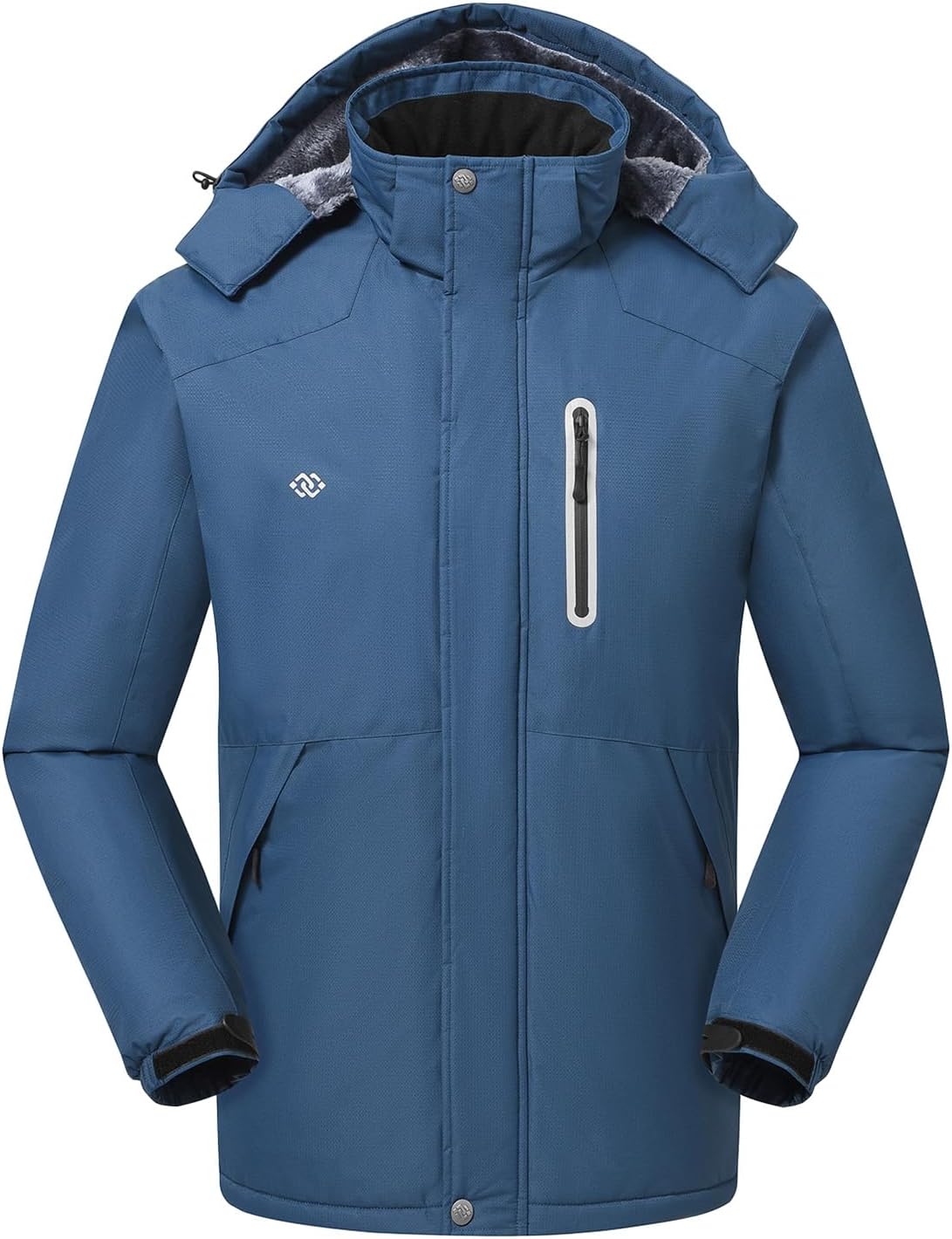 MoFiz Men's Waterproof Ski Jacket Warm Winter Snow Coat Mountain Windbreaker Hooded Thicken Fleece Parka Zip Pockets