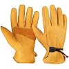 OZERO Leather Work Gloves for Men or Women, Cowhide Garden Glove for Construction, Utility, Chainsaw, Farm, Ranch Pruning