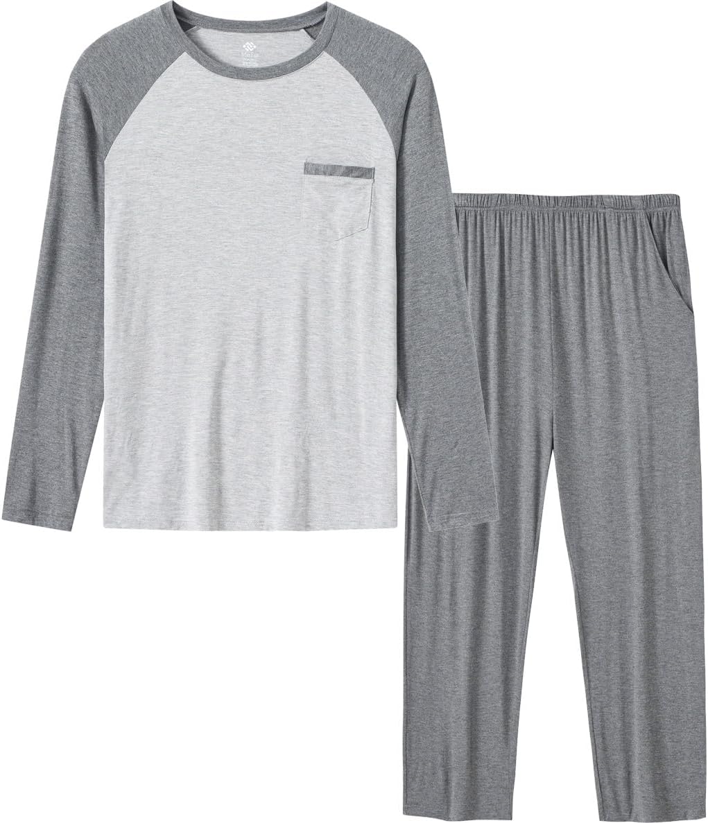 MoFiz Men's Pajamas Set Sleep Set Sleepwear Pajama Set PJs V-Neck Lounge Wear Pajama Pants &Tops Solid