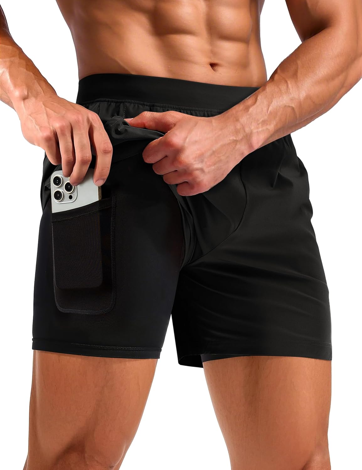 TACVASEN Men's Swim Running Shorts 2 in 1 Quick Dry Cool 5" Beach Shorts Gym Basketball Athletic Shorts with Zip Pocket