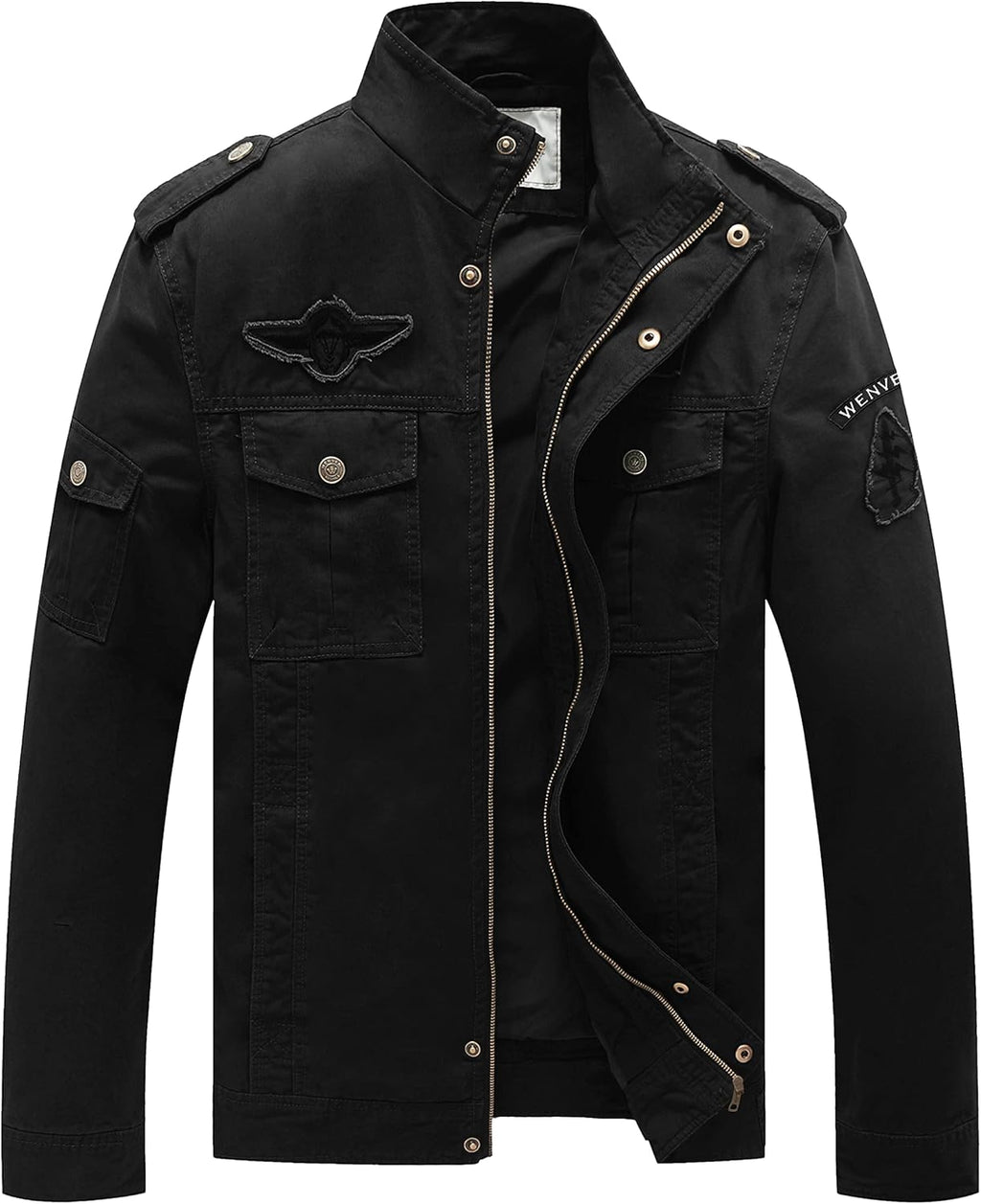 WenVen Men's Casual Canvas Cotton Jacket Warm Winter Coat Lightweight Military Utility Jacket