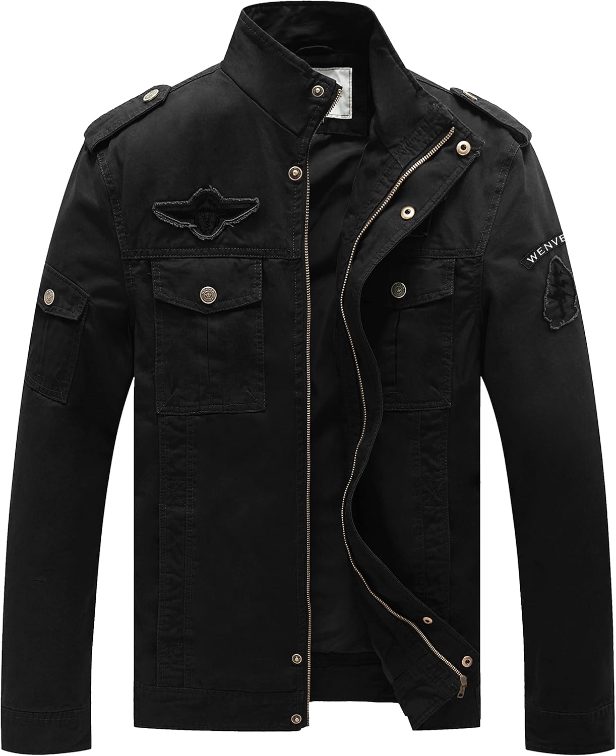 WenVen Men's Casual Canvas Cotton Jacket Warm Winter Coat Lightweight Military Utility Jacket