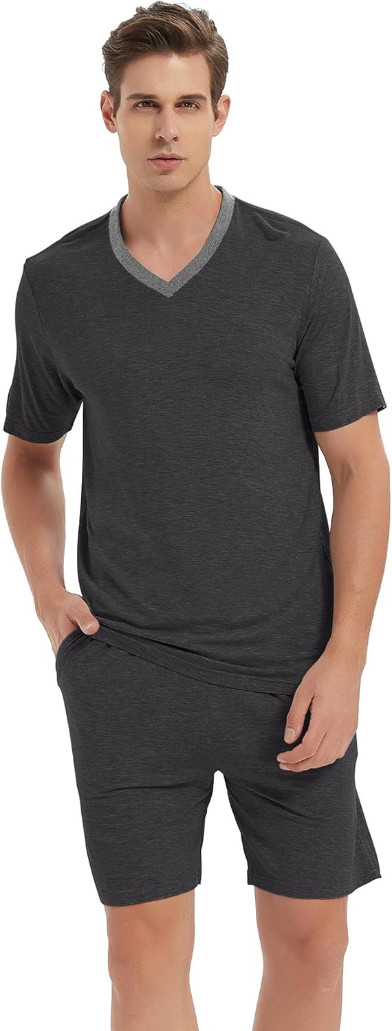 MoFiz Mens Pajama Sets Pajama Bottom Sleep Shorts Pajama Tops Sleepwear Lounge Male Ultra Soft Lightweight