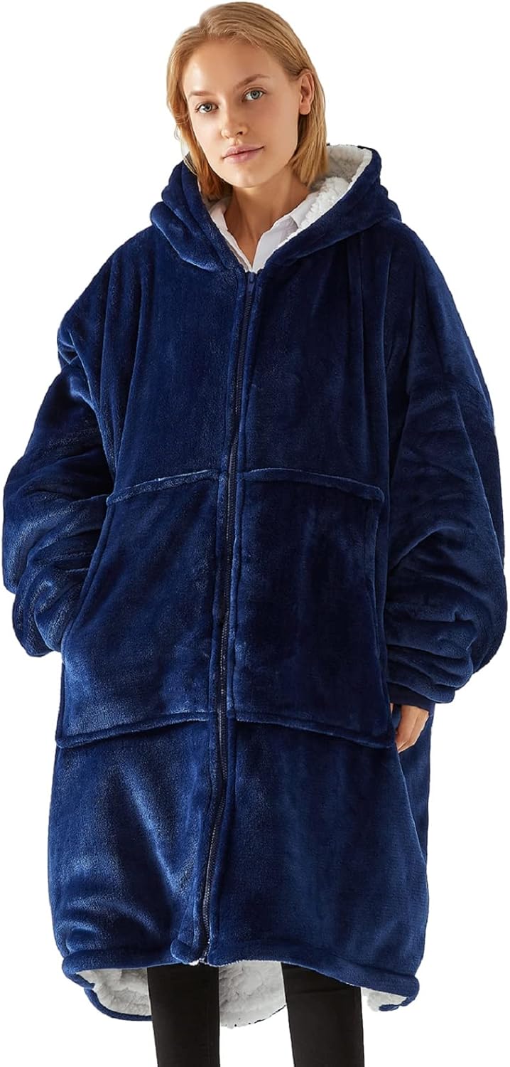 heekpek Wearable Hoodie Blanket with Zipper, Oversized Sherpa Sweatshirt Pullover, Soft Warm Cozy Jacket for Men Women