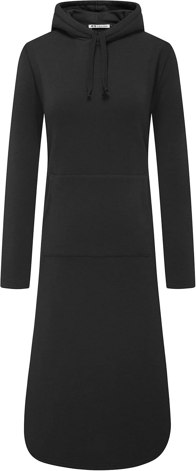 WenVen Womens Plus-Size Long Length Pullover Fleece Hoodie Sweatshirt Dress