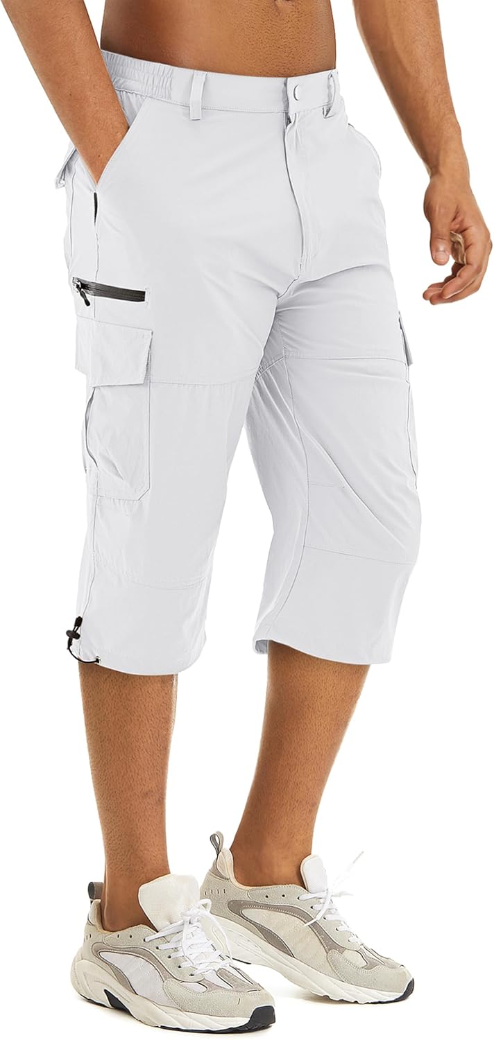 TACVASEN Men's Capri Pants Long Shorts Below Knee Cargo Shorts 3/4 Hiking Lightweight Quick Dry with Pockets for Workout