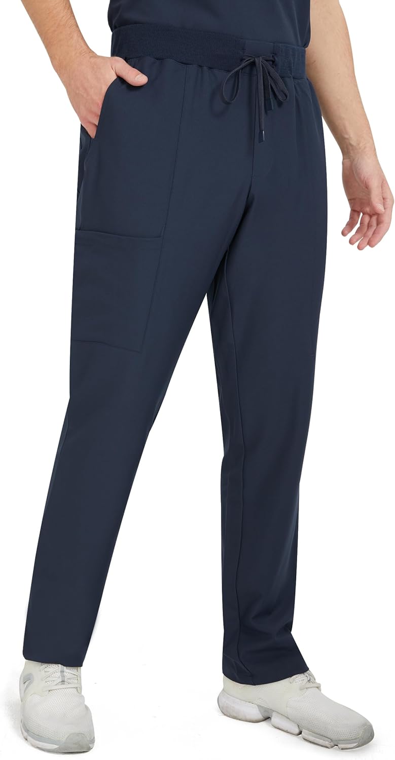 Ubon Men's Scrub Pants Straight Leg Fit Elastic Drawstring Waist Cargo Essentials Pants